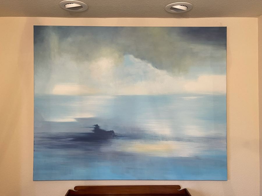 Large Abstract Blue Ocean With Clouds Canvas Painting 5'W X 4'H [Photo 1]