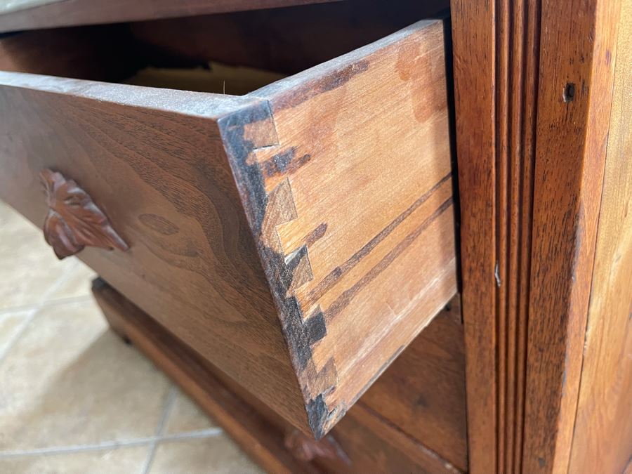Vintage 3-Drawer Dresser Chest Of Drawers With White Marble Top (See Photos For Crack In Marble) 39.5W X 17.5D X 26.5H [Photo 7]
