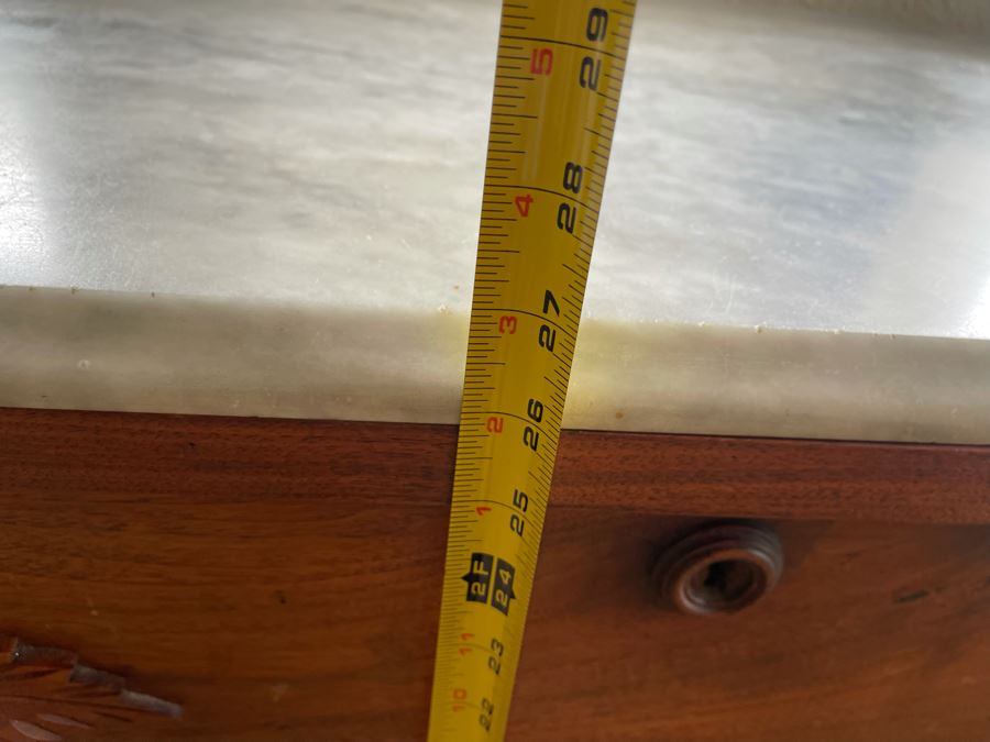 Vintage 3-Drawer Dresser Chest Of Drawers With White Marble Top (See Photos For Crack In Marble) 39.5W X 17.5D X 26.5H [Photo 11]