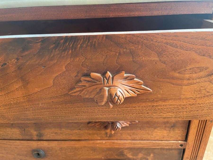 Vintage 3-Drawer Dresser Chest Of Drawers With White Marble Top (See Photos For Crack In Marble) 39.5W X 17.5D X 26.5H [Photo 8]