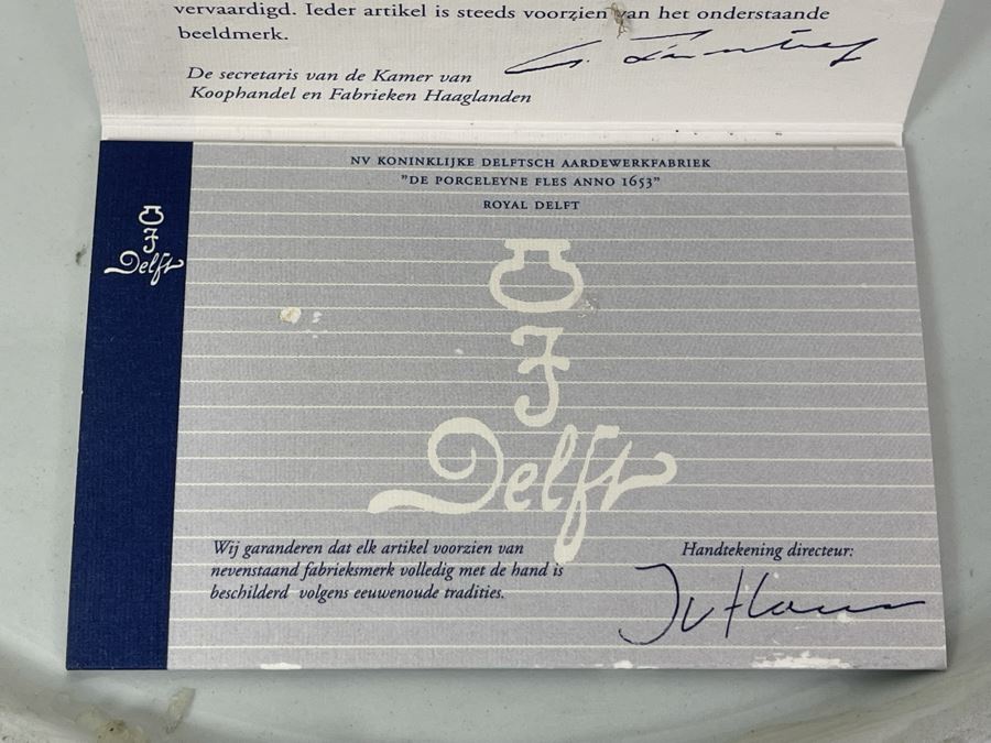 Large Royal Delft Charger Plate With Certificate Of Authenticity 14.5R [Photo 11]