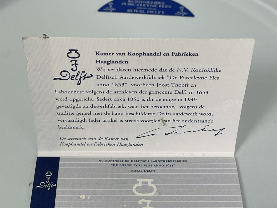 Large Royal Delft Charger Plate With Certificate Of Authenticity 14.5R [Photo 10]