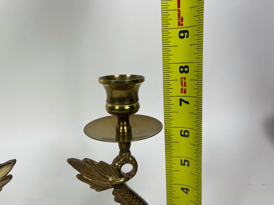 Pair Of Brass Dolphin Candlesticks 7.5H [Photo 4]