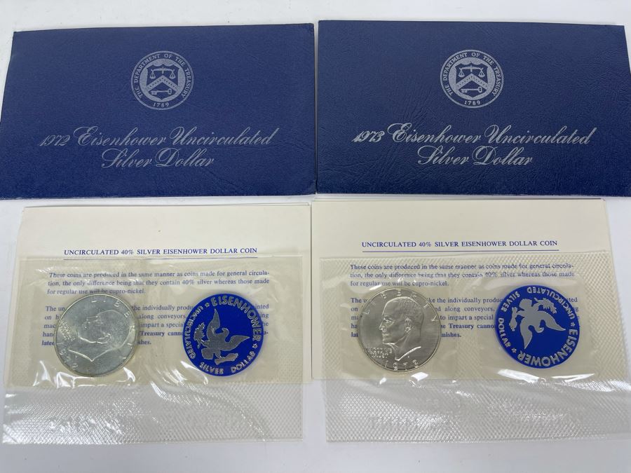 Pair Of 1972 Eisenhower Uncirculated Silver Dollars
