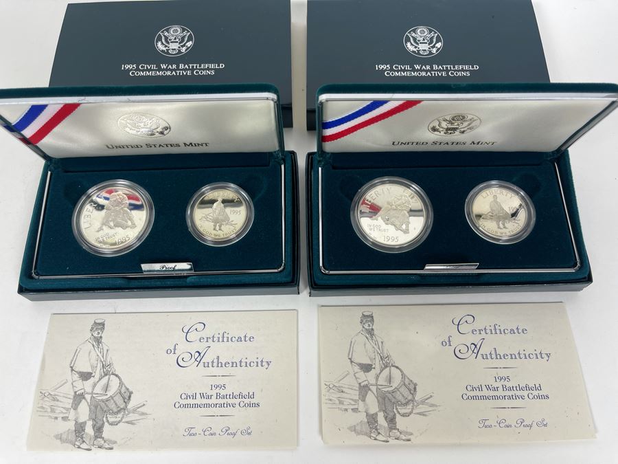 Pair Of 1995 Civil War Battlefield Commemorative Proof Coins (2) 90% Silver Dollars, (2) Clad Half Dollars [Photo 2]
