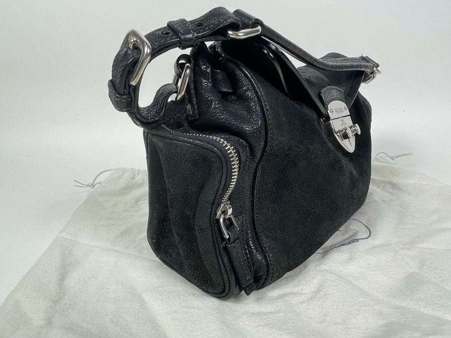 PRADA Black Leather Handbag With Dust Cover 12W X 7H [Photo 3]