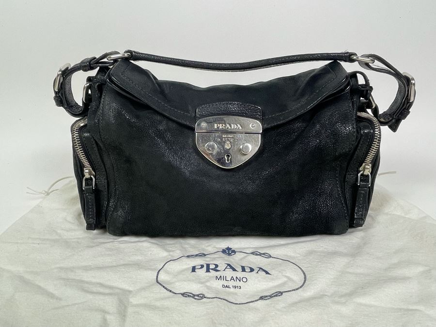 PRADA Black Leather Handbag With Dust Cover 12W X 7H [Photo 2]