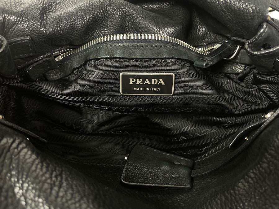 PRADA Black Leather Handbag With Dust Cover 12W X 7H