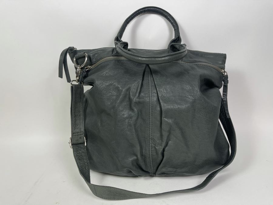 Crate & Barrel Leather Tote Handbag Grey 18 X 16.5