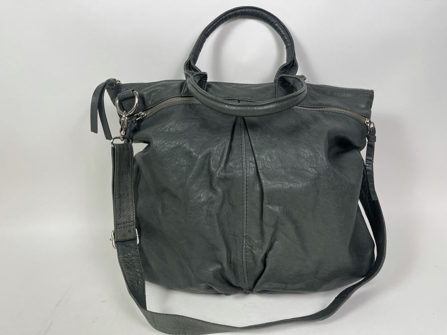 Crate & Barrel Leather Tote Handbag Grey 18 X 16.5 [Photo 2]