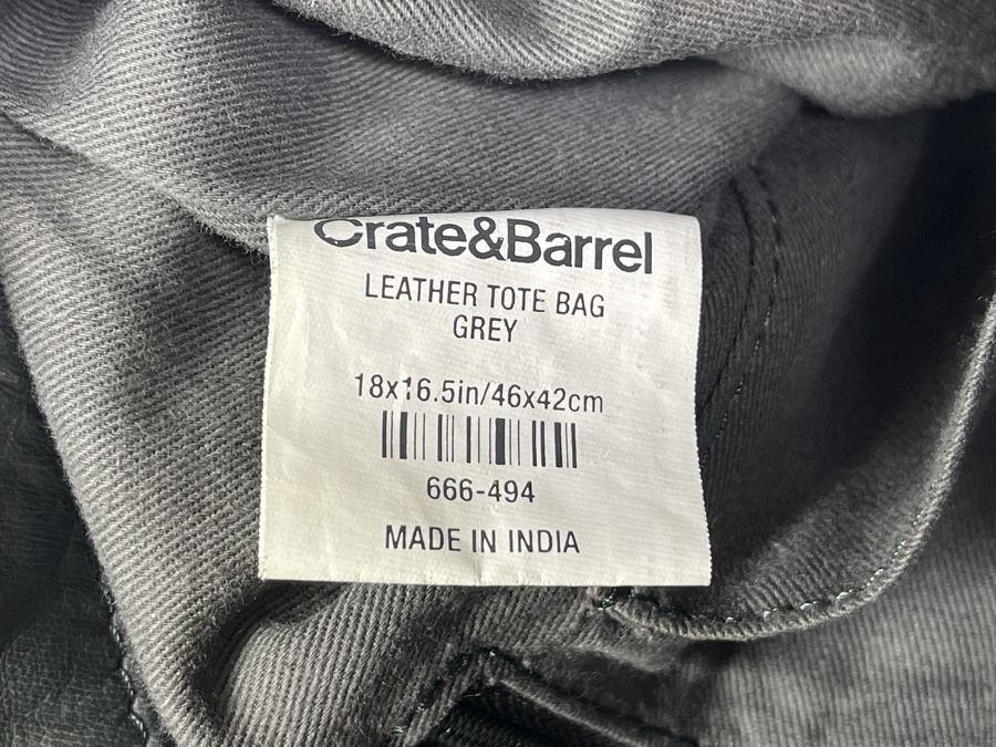 Crate & Barrel Leather Tote Handbag Grey 18 X 16.5 [Photo 4]