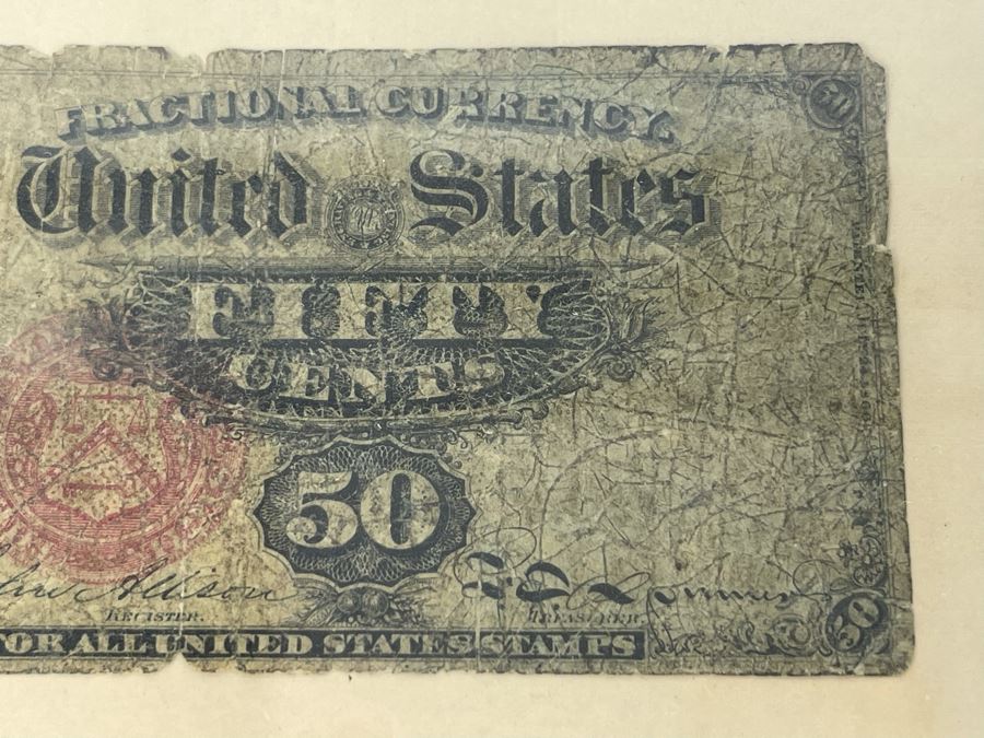 RARE United States Fractional Currency Fifty Cents Note Framed [Photo 6]