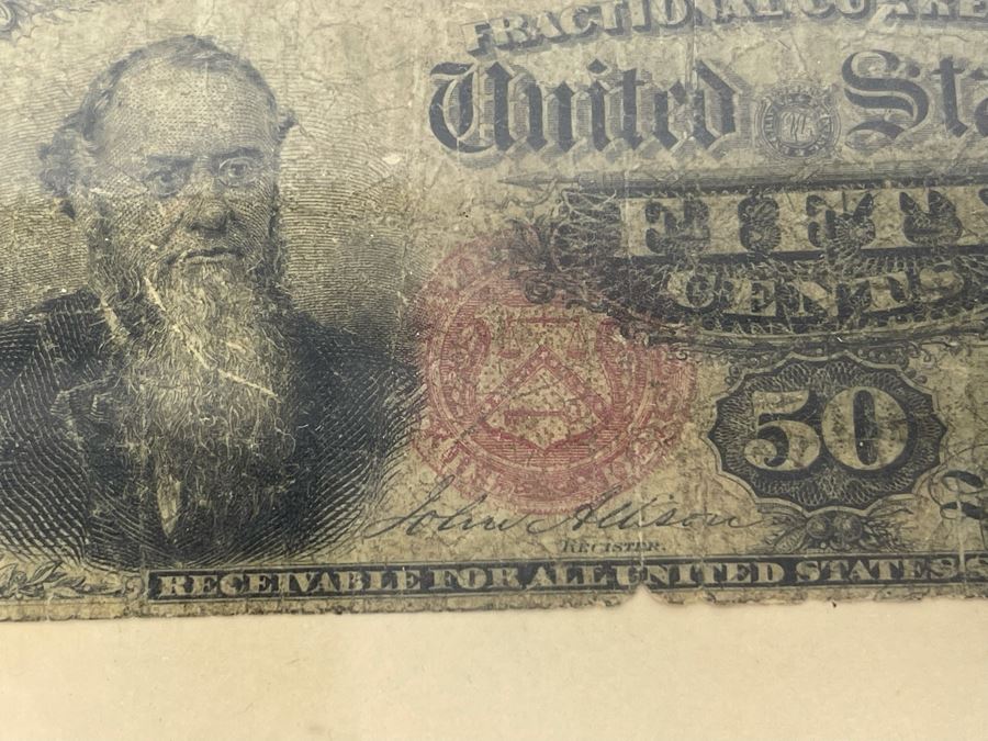 RARE United States Fractional Currency Fifty Cents Note Framed [Photo 7]