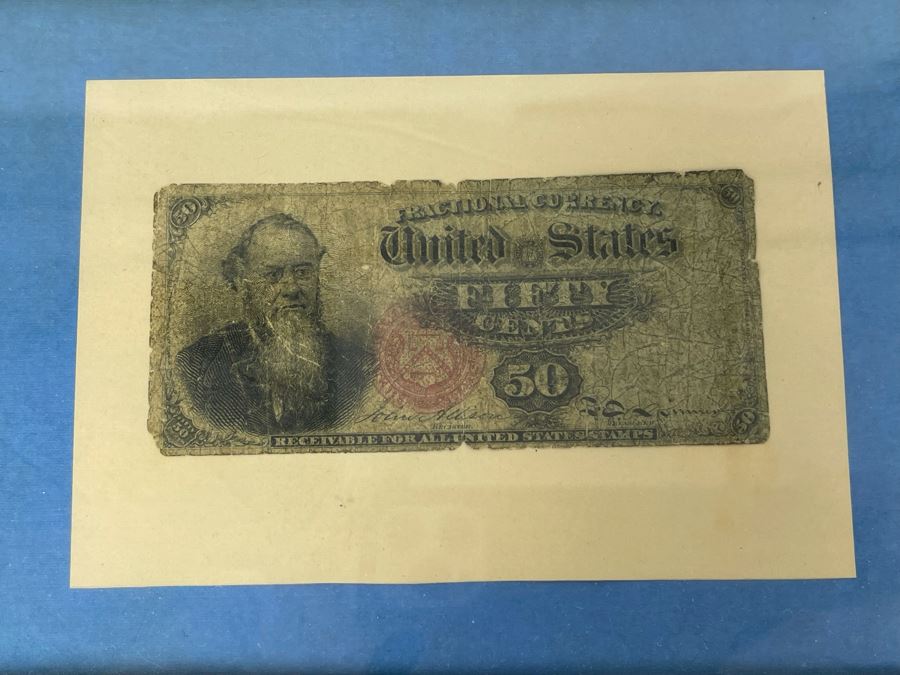 RARE United States Fractional Currency Fifty Cents Note Framed [Photo 3]