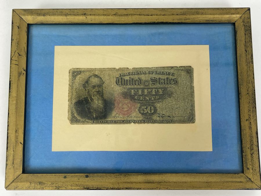 RARE United States Fractional Currency Fifty Cents Note Framed [Photo 2]