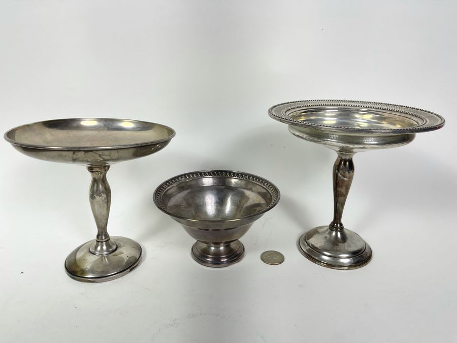 Set Of Three Weighted Sterling Silver Footed Bowls