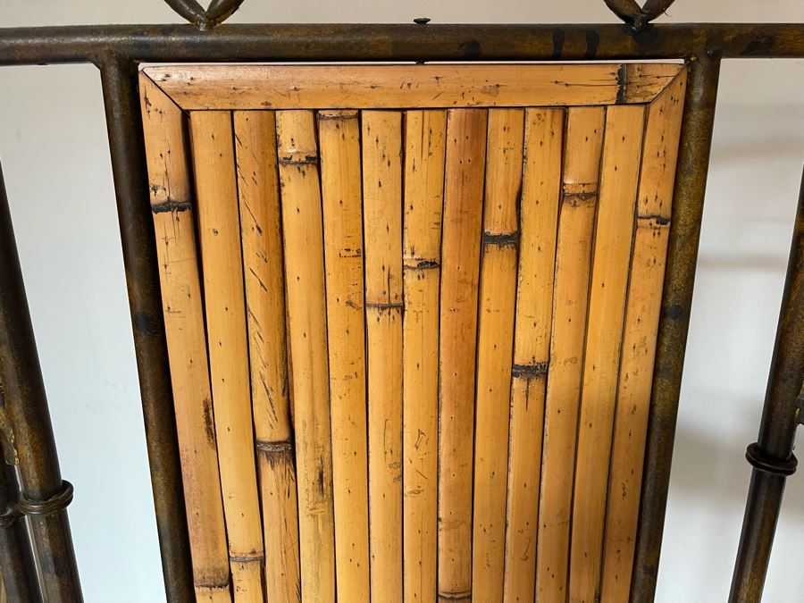 Bamboo And Metal 3-Panel Room Divider Screen 51W X 67H [Photo 6]