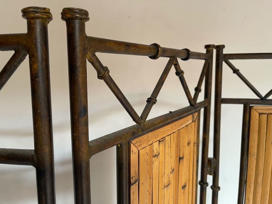 Bamboo And Metal 3-Panel Room Divider Screen 51W X 67H [Photo 5]