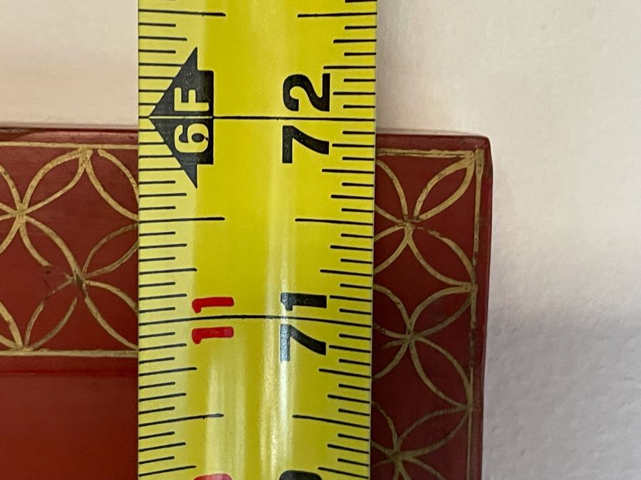 Vintage Chinese 3-Panel Red Wooden Hinged Screen With Gilded Relief Carved Wooden Decorations (Appears To Have Had A 4th Panel) 54.5W X 72H [Photo 28]