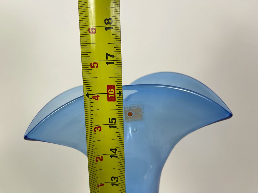 Large Blenko Glass Footed Blue Vase 16H [Photo 6]