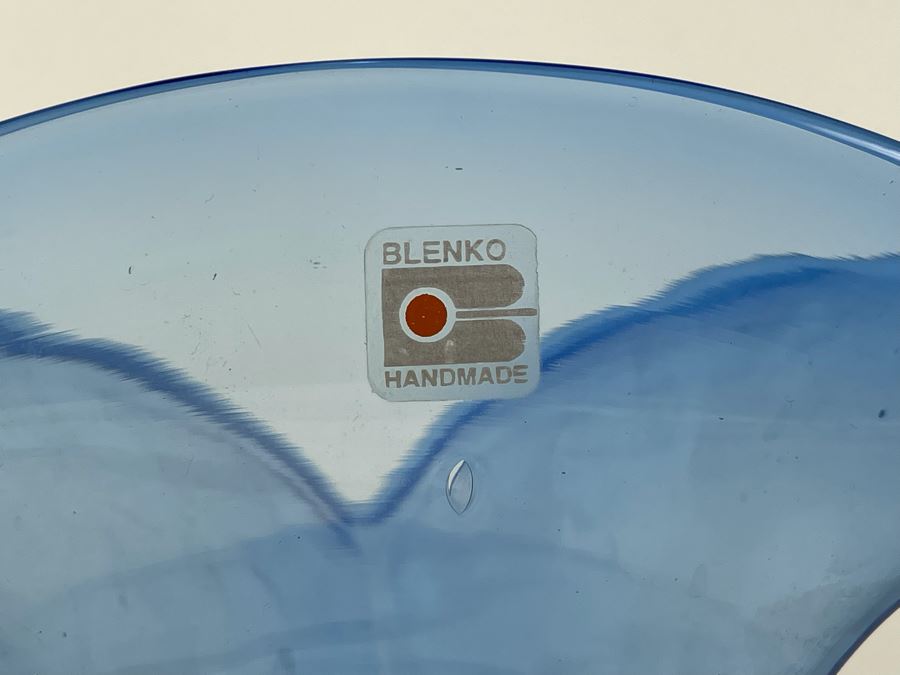 Large Blenko Glass Footed Blue Vase 16H [Photo 3]