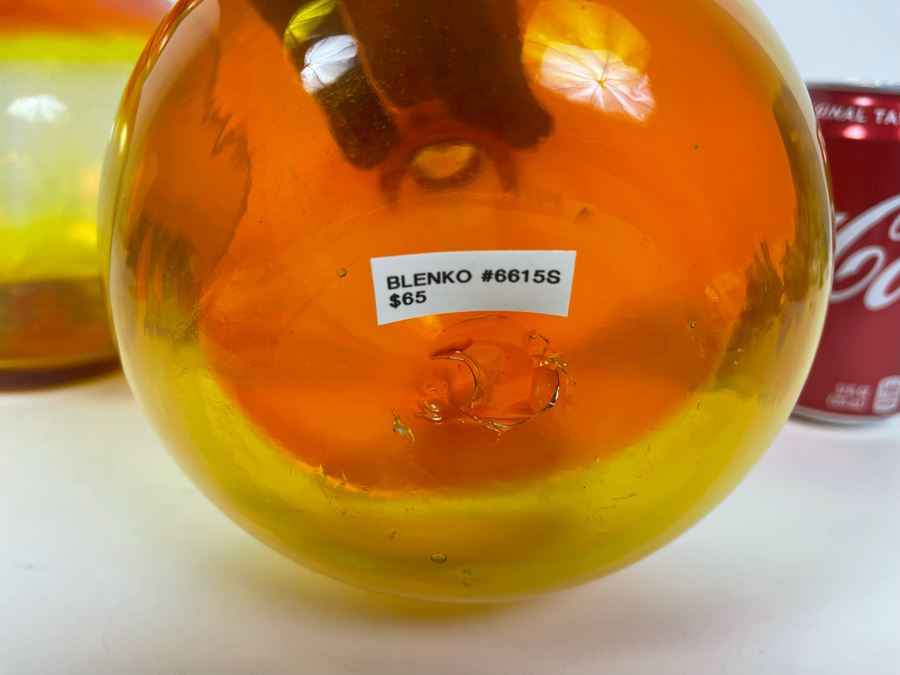 Pair Of Blenko Glass Reddish Orange Bottles 11H And 8H [Photo 5]