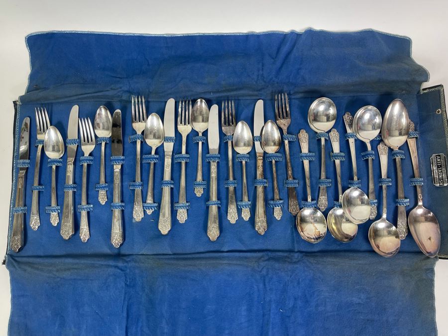 Service For Six Rogers Silverplate Flatware Precious Pattern With Silver Storage Cloth [Photo 2]