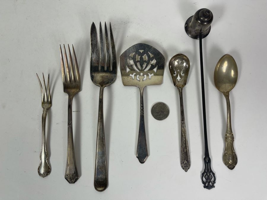 Sterling Silver Forks, Spoons, Serving Pieces, Candle Snuffer - Total Sterling Silver Weight 261g [Photo 2]
