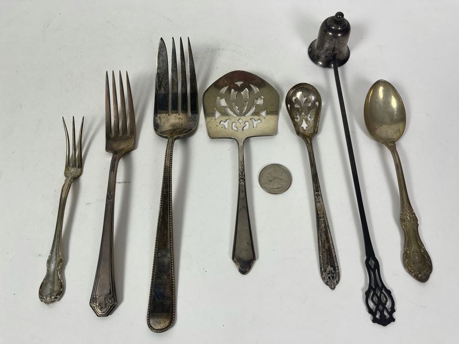 Sterling Silver Forks, Spoons, Serving Pieces, Candle Snuffer - Total Sterling Silver Weight 261g [Photo 3]