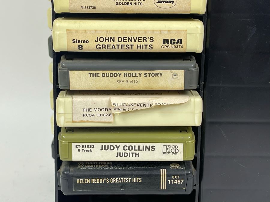 Vintage 8-Track Cartridge Tapes With Revolving Tape Holder Includes Rolling Stones, Fleetwood Mac Rumours, Elvis, Elton John, Saturday Night Fever - See Photos 10.5W X 14H [Photo 7]
