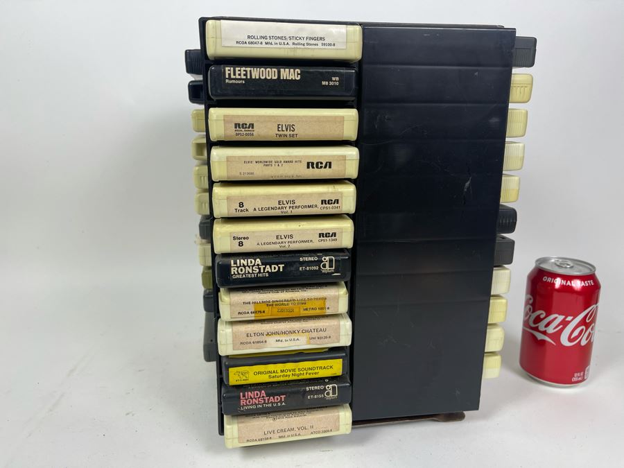 Vintage 8-Track Cartridge Tapes With Revolving Tape Holder Includes Rolling Stones, Fleetwood Mac Rumours, Elvis, Elton John, Saturday Night Fever - See Photos 10.5W X 14H [Photo 1]