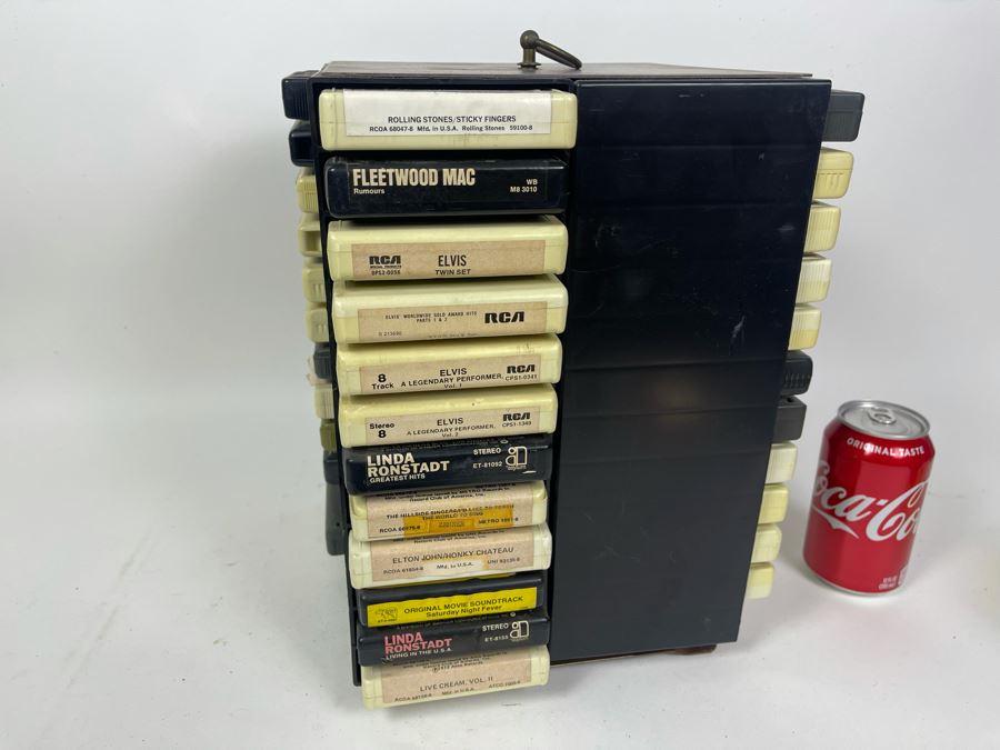Vintage 8-Track Cartridge Tapes With Revolving Tape Holder Includes Rolling Stones, Fleetwood Mac Rumours, Elvis, Elton John, Saturday Night Fever - See Photos 10.5W X 14H [Photo 2]