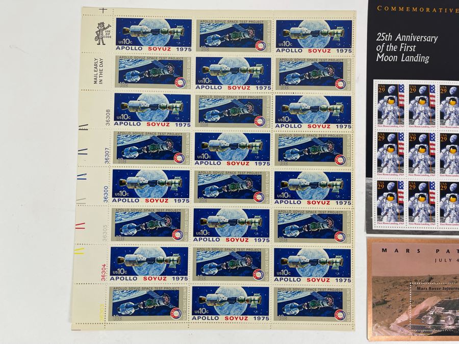 Mint Apollo Soyuz 1975 Stamp Sheet, Commemorative Edition Of 25th Anniversary First Moon Landing Mint Stamps And Mars Pathfinder 1997 Mint $3 Stamp [Photo 3]