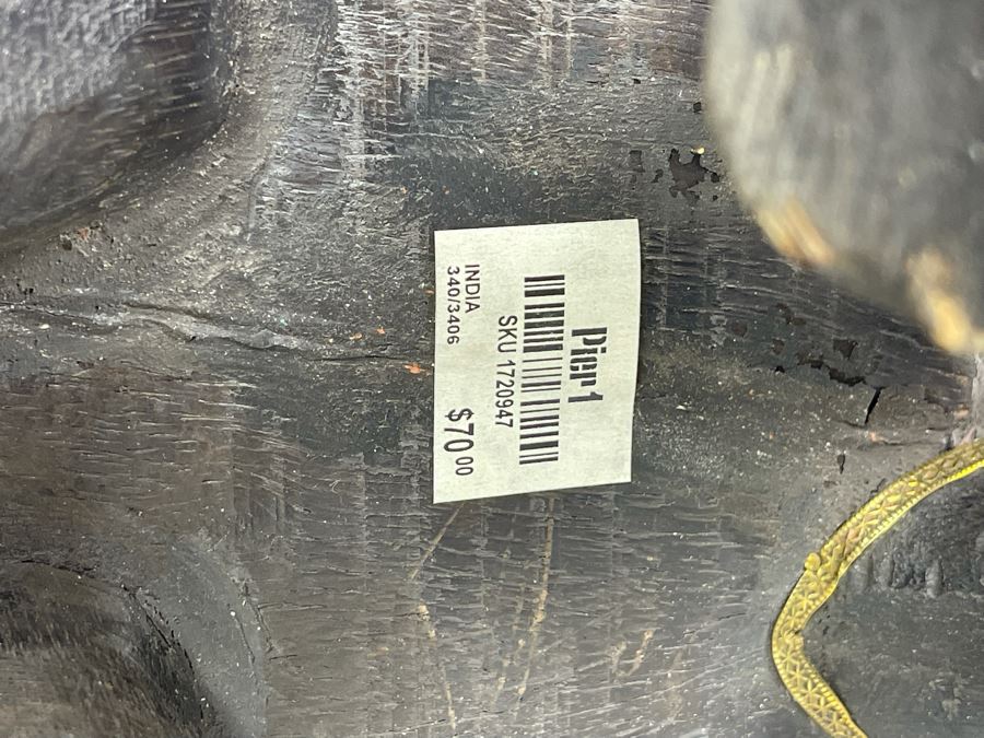 Handmade Wooden, Brass And Inlaid Bone Elephant From India 14W X 6D X 12H [Photo 8]