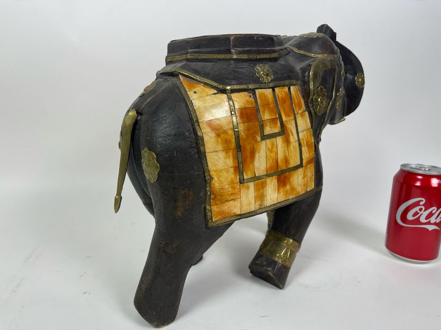 Handmade Wooden, Brass And Inlaid Bone Elephant From India 14W X 6D X 12H [Photo 6]