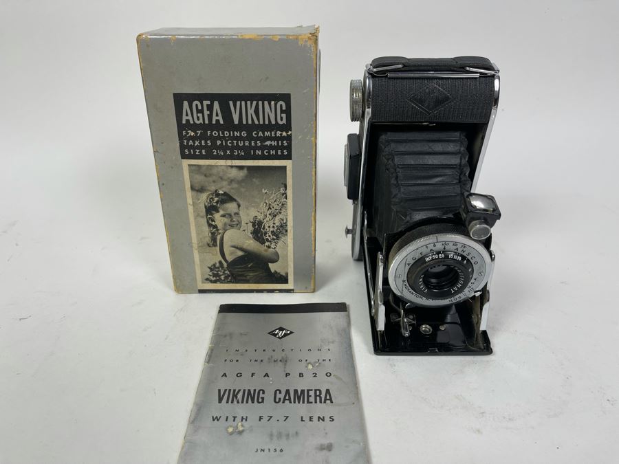 Vintage Agfa Viking Bellows Folding Camera With Original Box And Manual
