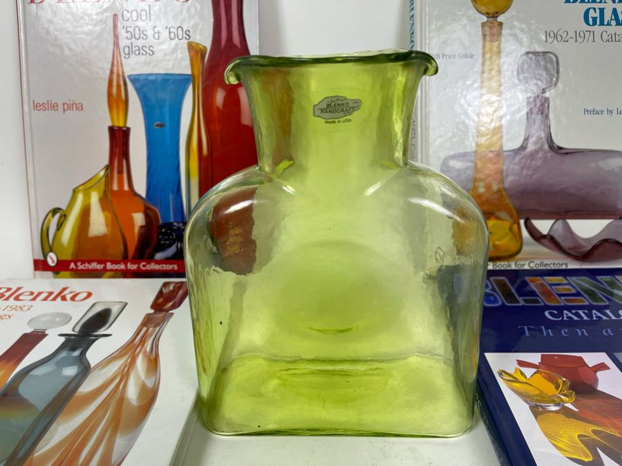 Collection Of Four Blenko Glass Collector's Books And Green Blenko Glass Jar 8H [Photo 3]
