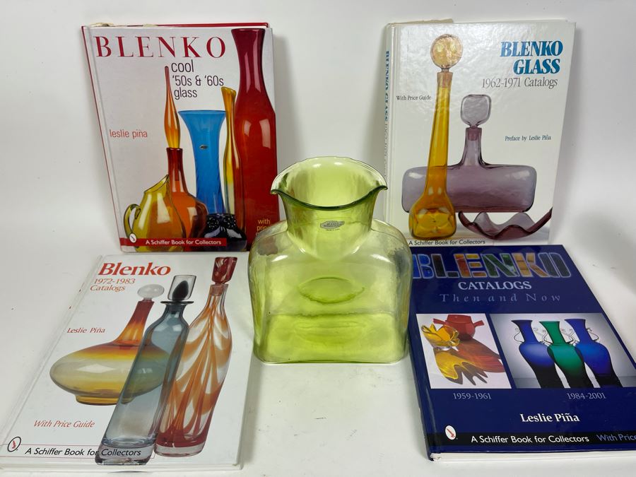 Collection Of Four Blenko Glass Collector's Books And Green Blenko Glass Jar 8H [Photo 2]