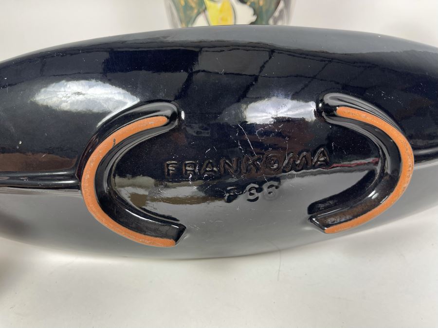 Black Frankoma Pottery Centerpiece Bowl And Hand Painted Vase Signed Pauli 9H [Photo 9]
