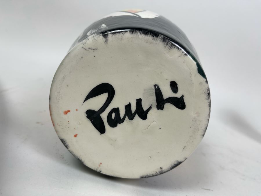 Black Frankoma Pottery Centerpiece Bowl And Hand Painted Vase Signed Pauli 9H [Photo 7]