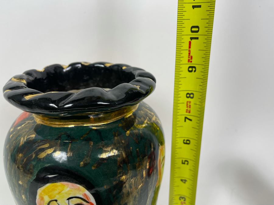 Black Frankoma Pottery Centerpiece Bowl And Hand Painted Vase Signed Pauli 9H [Photo 10]