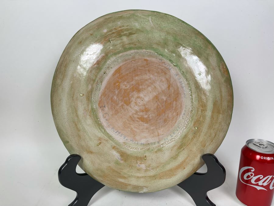 Mid-Century Art Pottery Signed Mother King With Wooden Stand 13.5R [Photo 4]