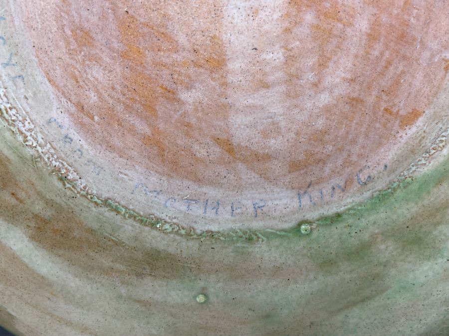 Mid-Century Art Pottery Signed Mother King With Wooden Stand 13.5R [Photo 6]