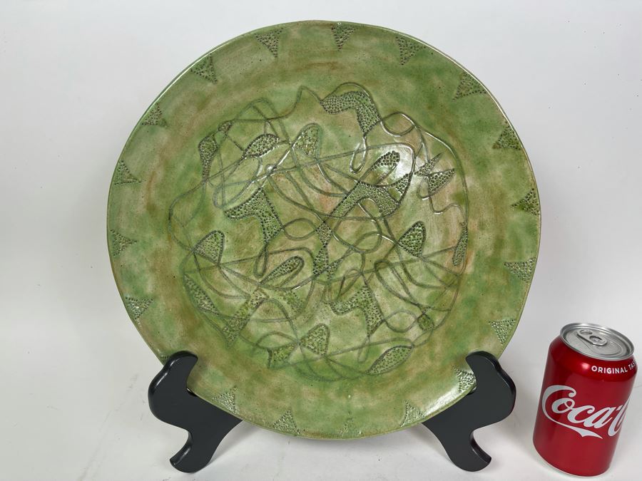 Mid-Century Art Pottery Signed Mother King With Wooden Stand 13.5R [Photo 2]