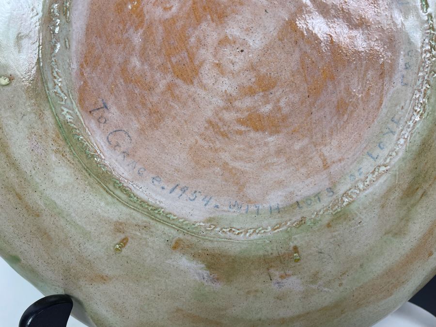 Mid-Century Art Pottery Signed Mother King With Wooden Stand 13.5R [Photo 5]