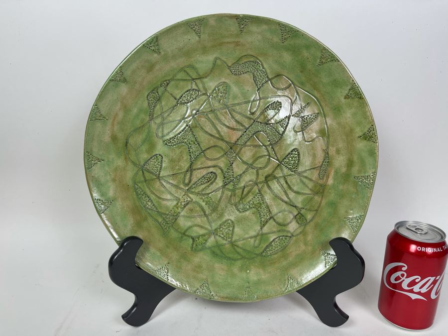 Mid-Century Art Pottery Signed Mother King With Wooden Stand 13.5R [Photo 3]