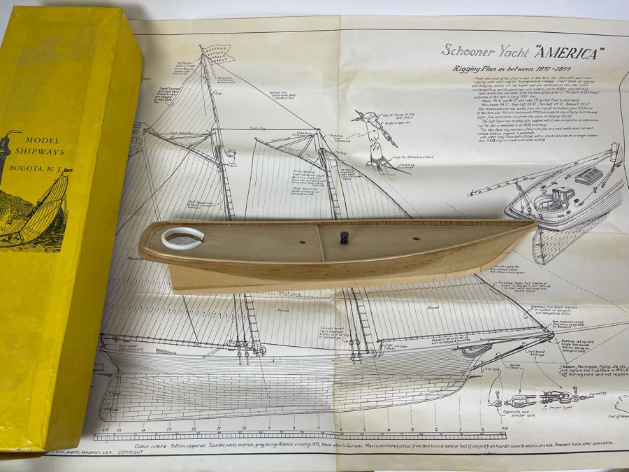 Vintage 1967 Model Shipways Partially Built Model With Plans And Original Box Schooner Yacht 'America' 1851 (Uncertain If Complete) [Photo 2]