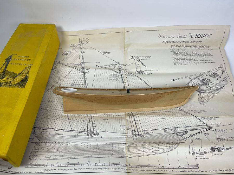 Vintage 1967 Model Shipways Partially Built Model With Plans And Original Box Schooner Yacht 'America' 1851 (Uncertain If Complete) [Photo 3]