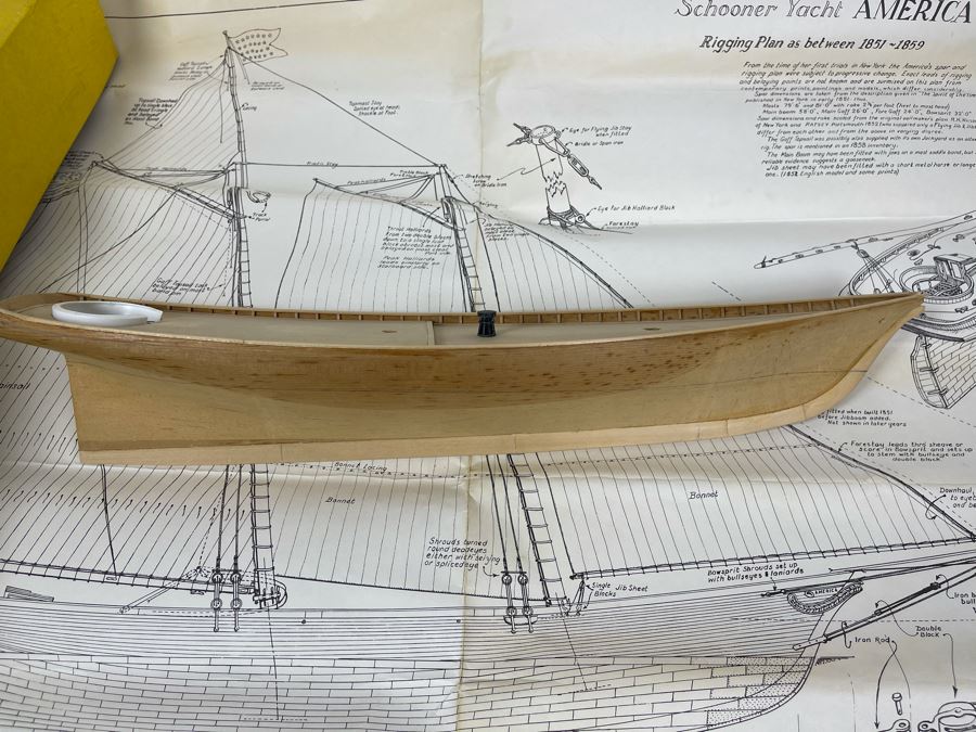 Vintage 1967 Model Shipways Partially Built Model With Plans And Original Box Schooner Yacht 'America' 1851 (Uncertain If Complete) [Photo 9]