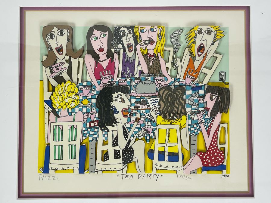 James Rizzi (1950-2011) American Pop Artist Framed Limited Edition 3-D Serigraph Titled 'Tea Party' Signed 139 Of 350 1990 With Certificate Of Authenticity 8.5 X 10.5 Estimate $1,000-$2,900 [Photo 4]
